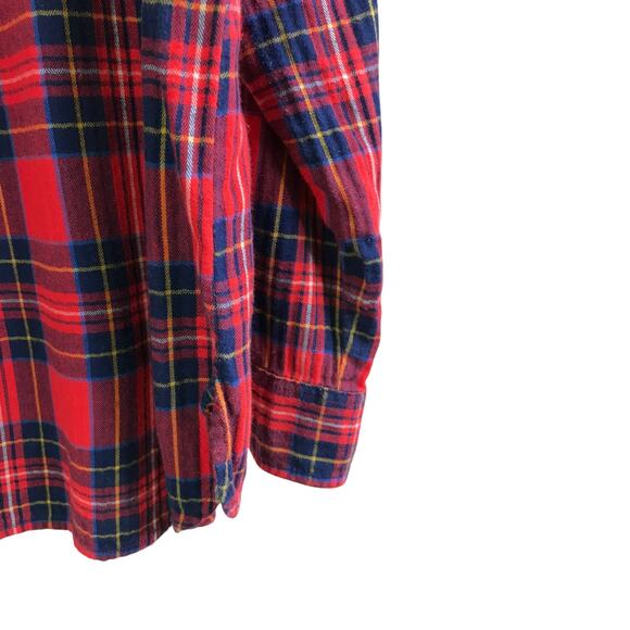 Old Navy The Classic Shirt Womens Sz L Red Blue Yellow Plaid Cotton Button Front - Picture 3 of 6